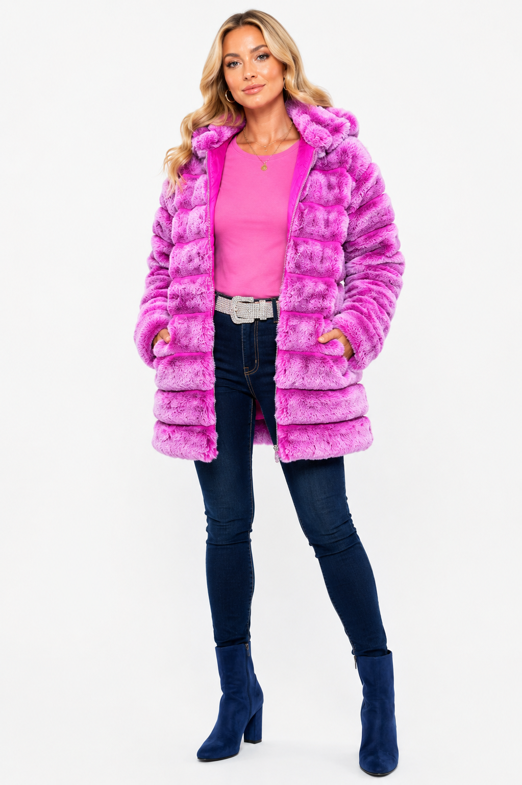 Pink Orchid Faux Bunny Fur Coat