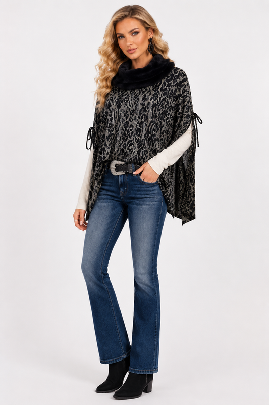 Jamala Poncho - Black/Leopard