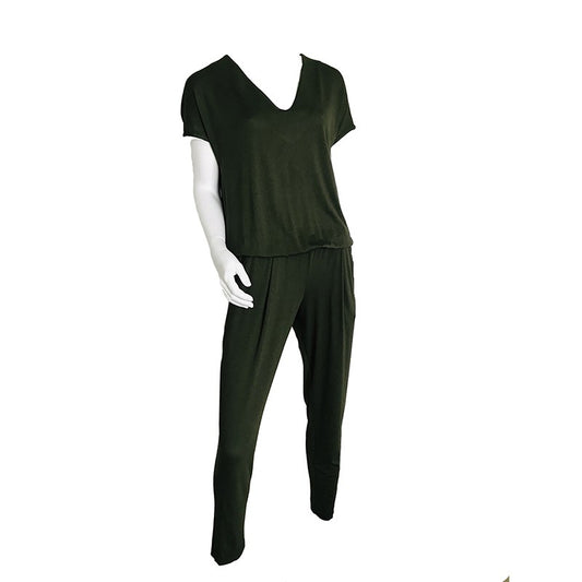 V-Neck Olive Jumpsuit - Extra Length