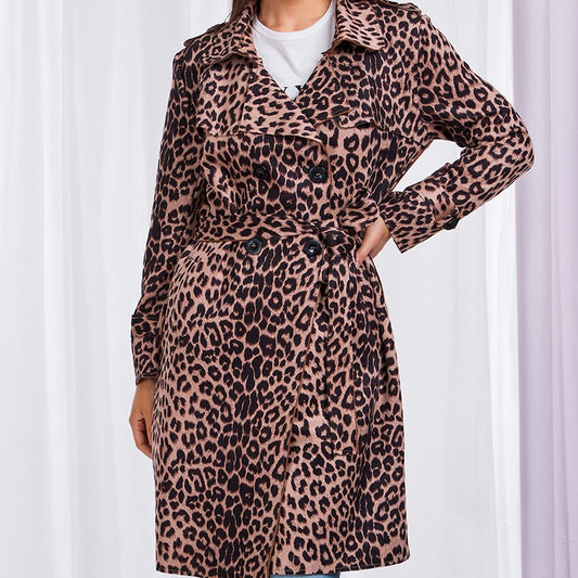Leopard Button up Trench Coat