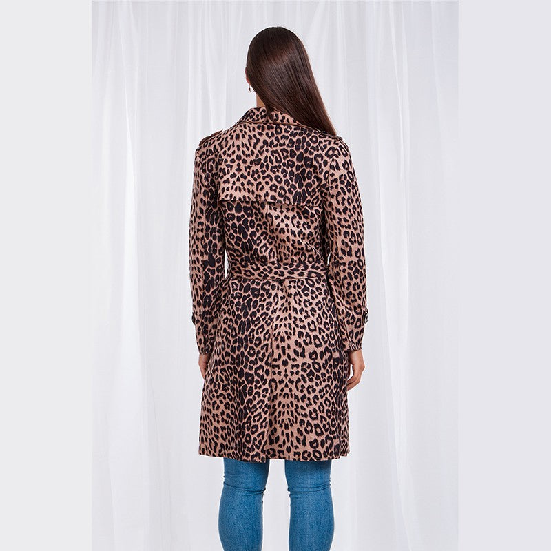 Leopard Button up Trench Coat