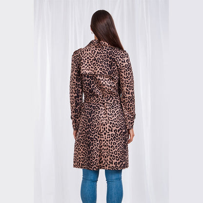 Leopard Button up Trench Coat