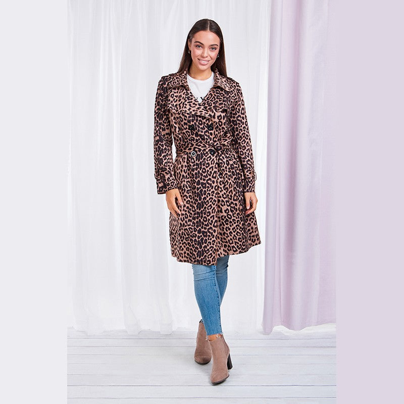 Leopard Button up Trench Coat