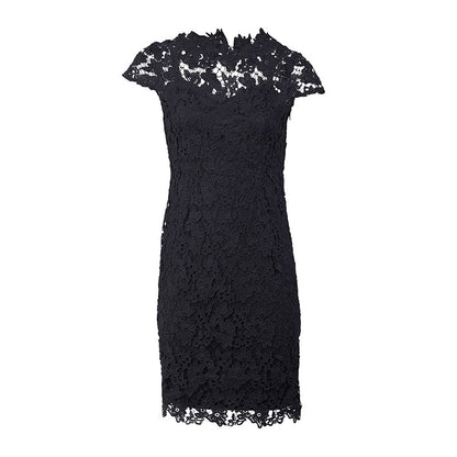 Navy Short Sleeve Lace Dress