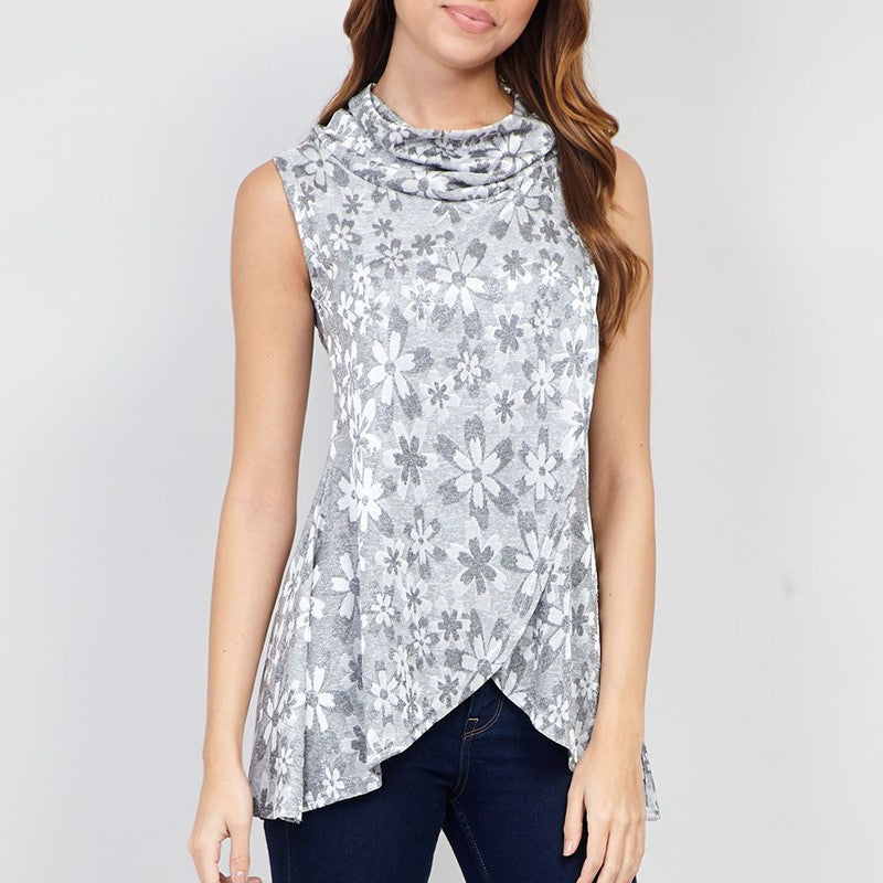 Short Sleeve Cowl Neck Floral Print Blouse