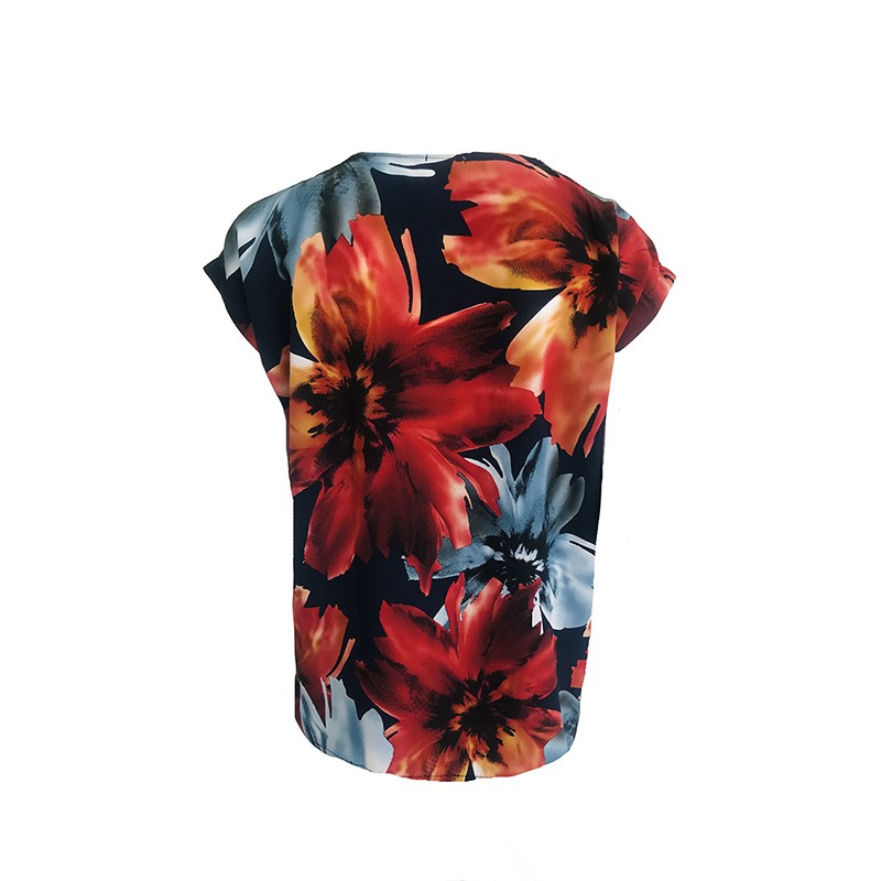 Red Floral V-Neck Blouse