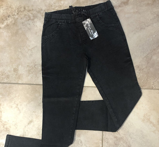 Black elastic waist faded jeans
