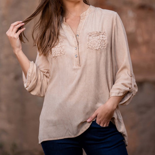 Camel Lace Pocket Shirt