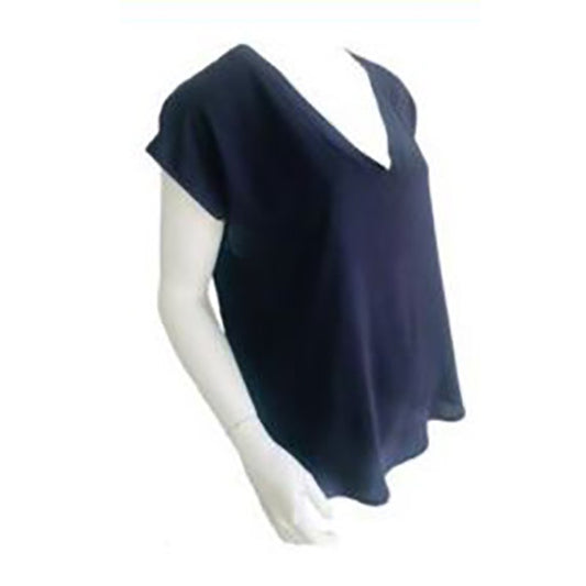 V Neck Short Sleeve Blouse - Navy